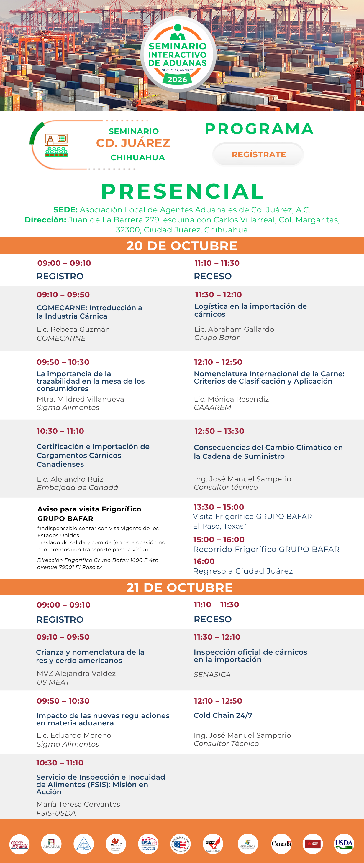 Programa del Seminario Interactivo de Aduanas presencial en Ciudad Juárez, Chihuahua, del 20 y 21 de octubre de 2026